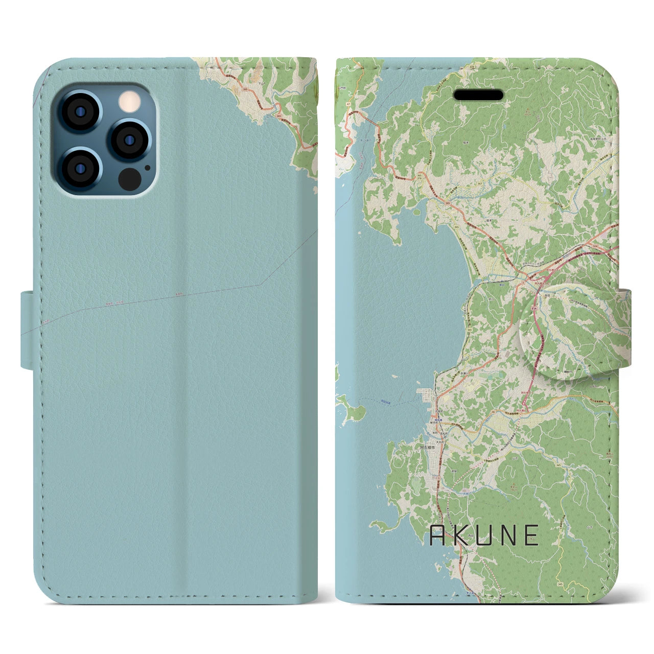 【阿久根(鹿児島県)】地図柄iPhoneケース(手帳タイプ)ナチュラル・iPhone 12 / 12 Pro 用