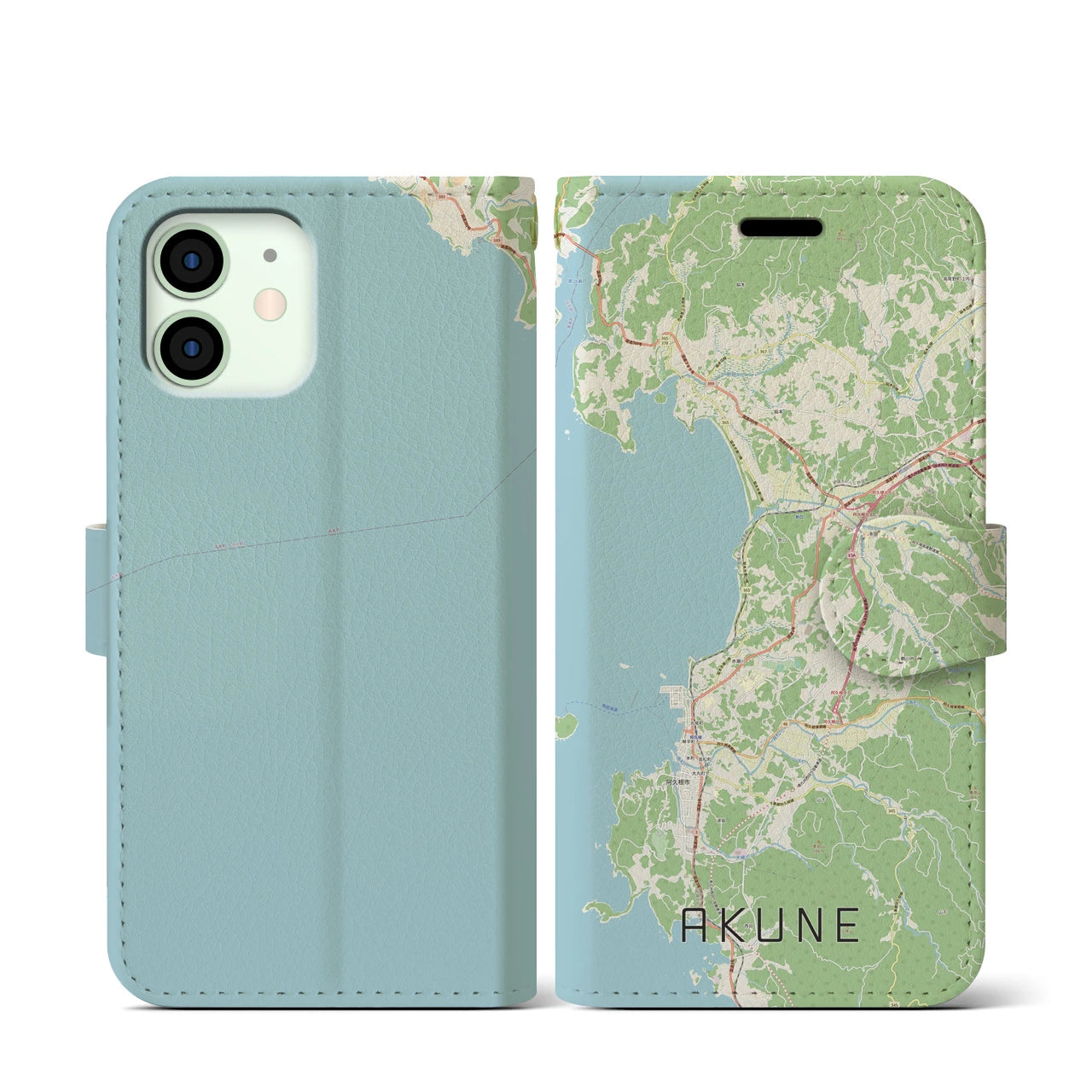 【阿久根(鹿児島県)】地図柄iPhoneケース(手帳タイプ)ナチュラル・iPhone 12 mini 用