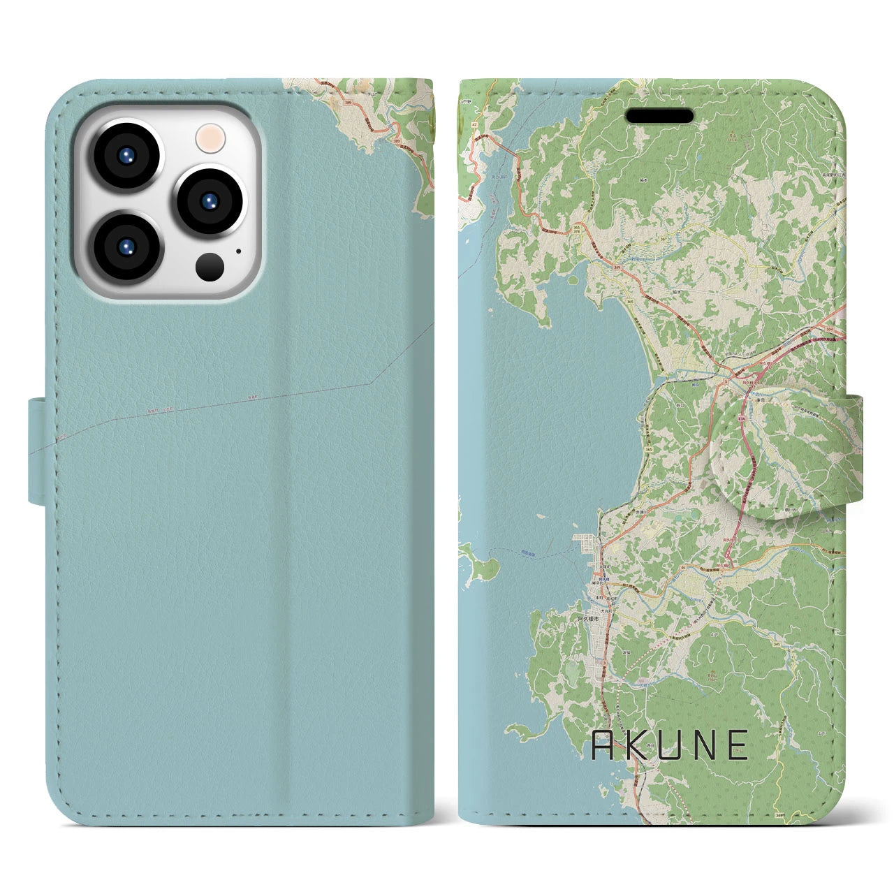 【阿久根(鹿児島県)】地図柄iPhoneケース(手帳タイプ)ナチュラル・iPhone 13 Pro 用