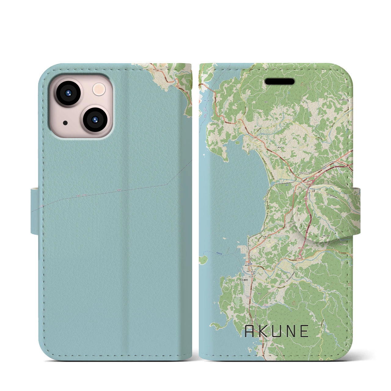 【阿久根(鹿児島県)】地図柄iPhoneケース(手帳タイプ)ナチュラル・iPhone 13 mini 用