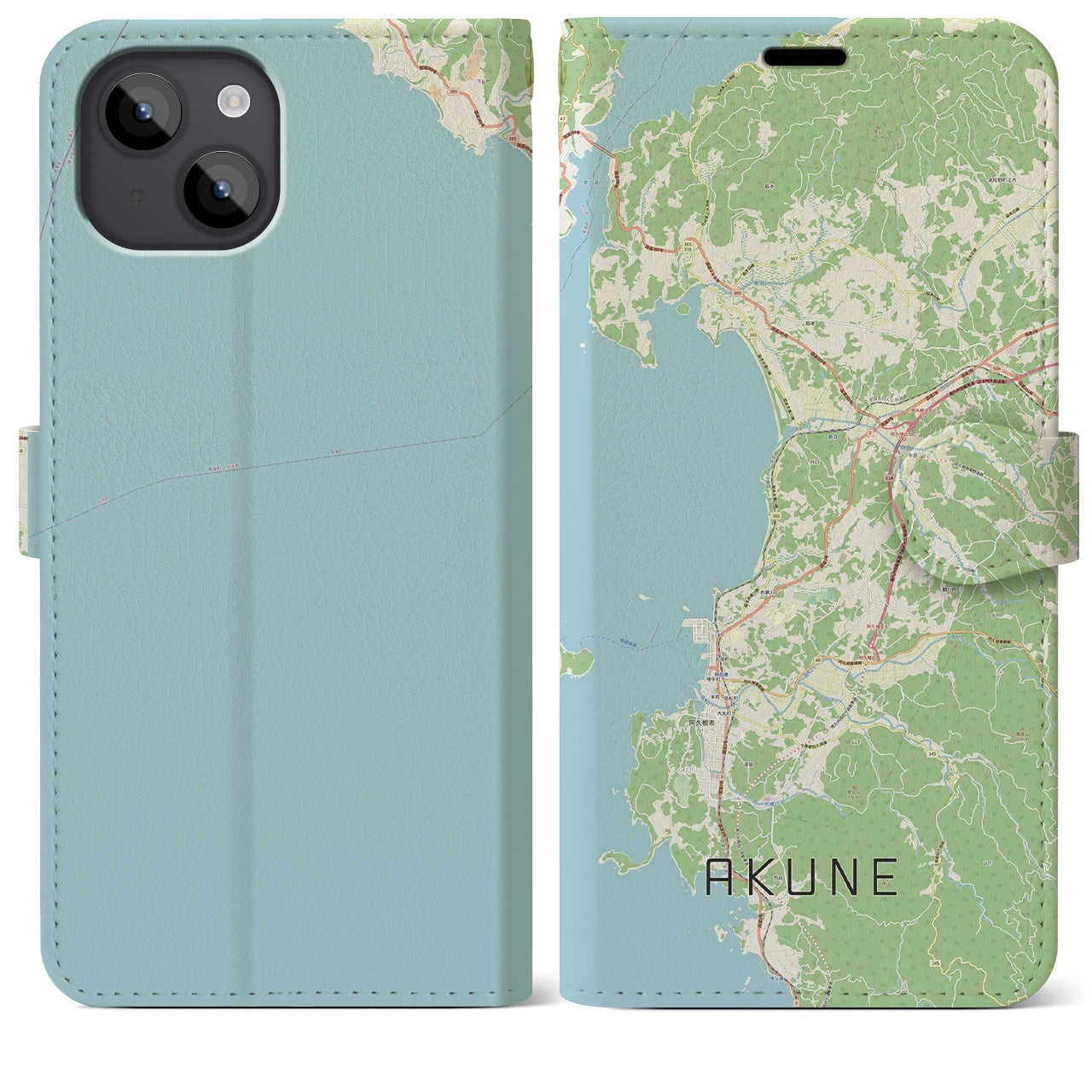 【阿久根(鹿児島県)】地図柄iPhoneケース(手帳タイプ)ナチュラル・iPhone 14 Plus 用