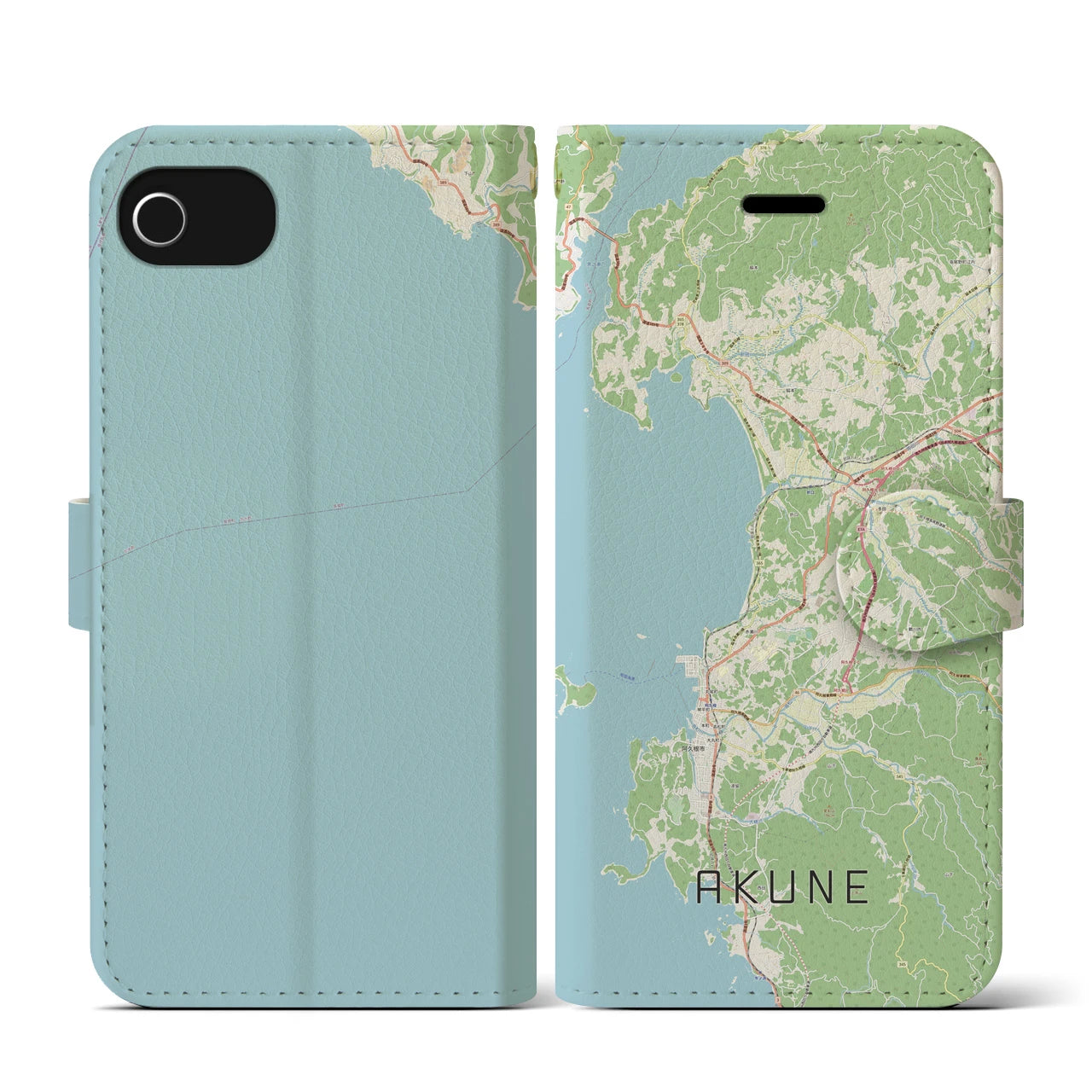【阿久根(鹿児島県)】地図柄iPhoneケース(手帳タイプ)ナチュラル・iPhone SE(第3 / 第2世代) / 8 / 7 / 6s / 6 用