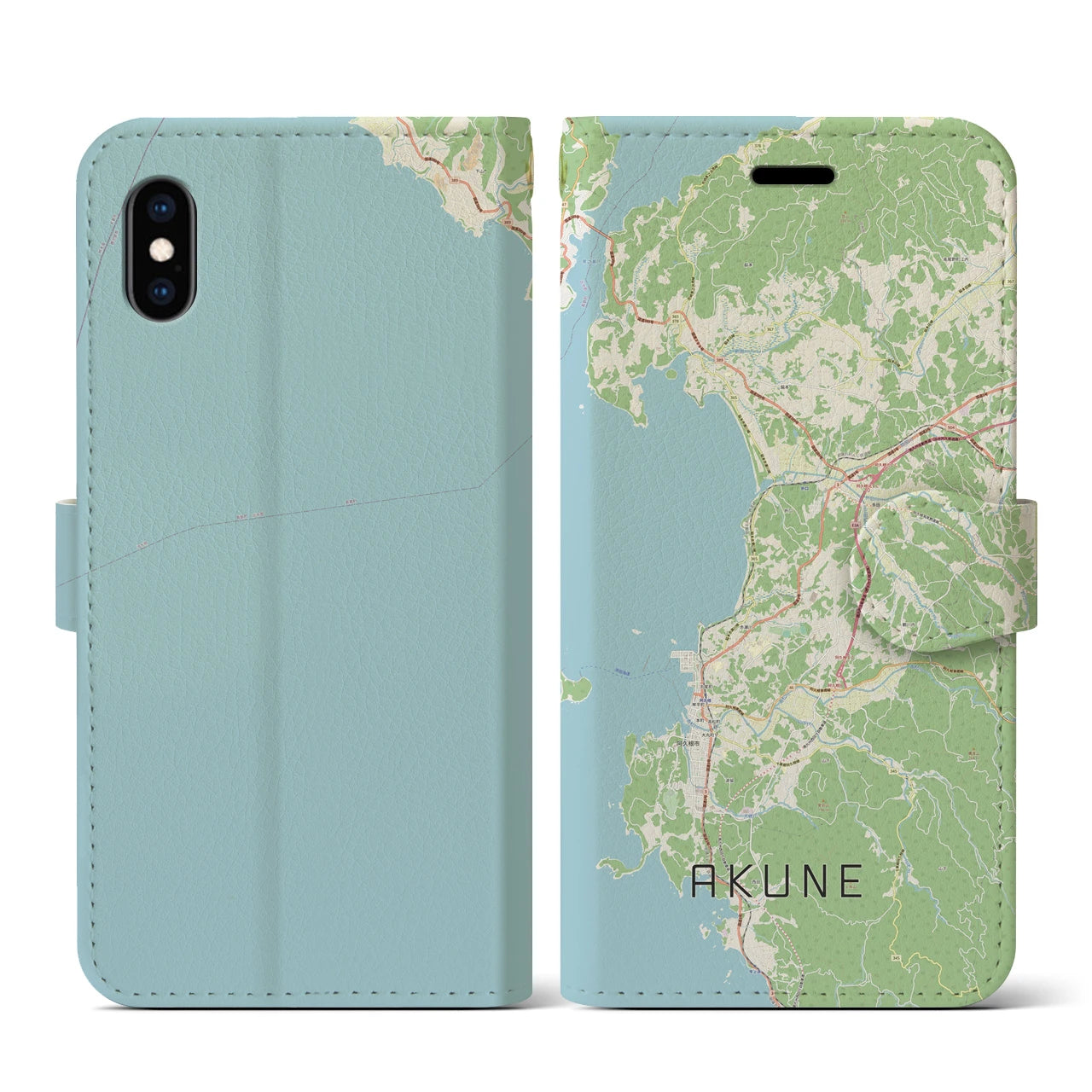 【阿久根(鹿児島県)】地図柄iPhoneケース(手帳タイプ)ナチュラル・iPhone XS / X 用