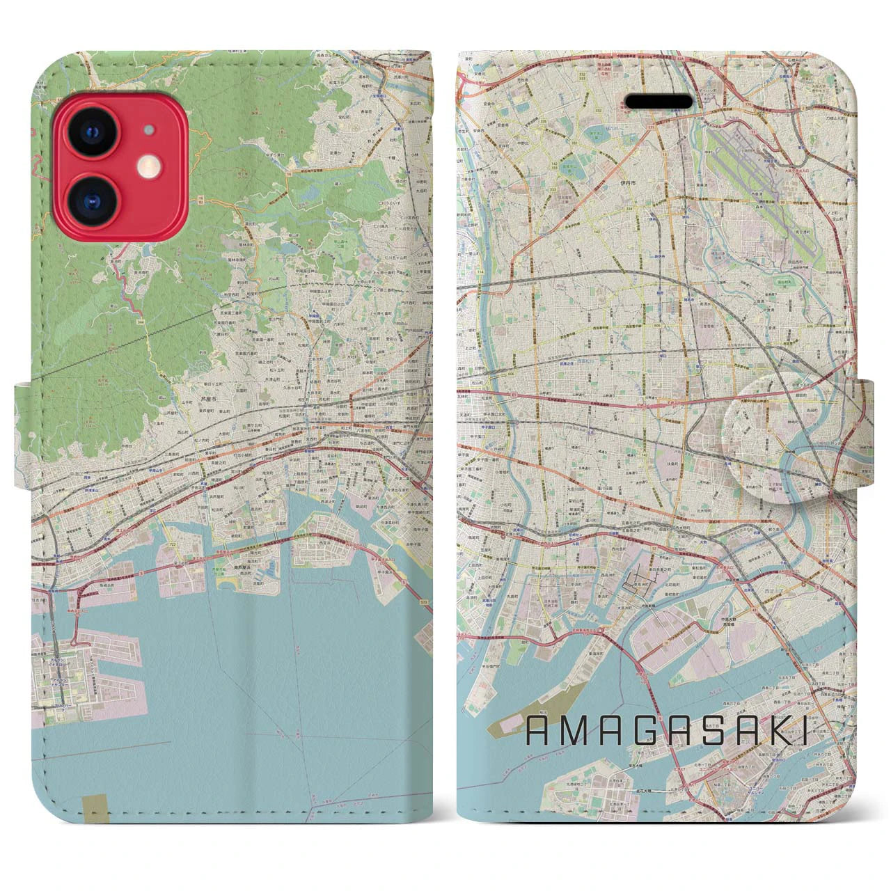 【尼崎(兵庫県)】地図柄iPhoneケース(手帳タイプ)ナチュラル・iPhone 11 用