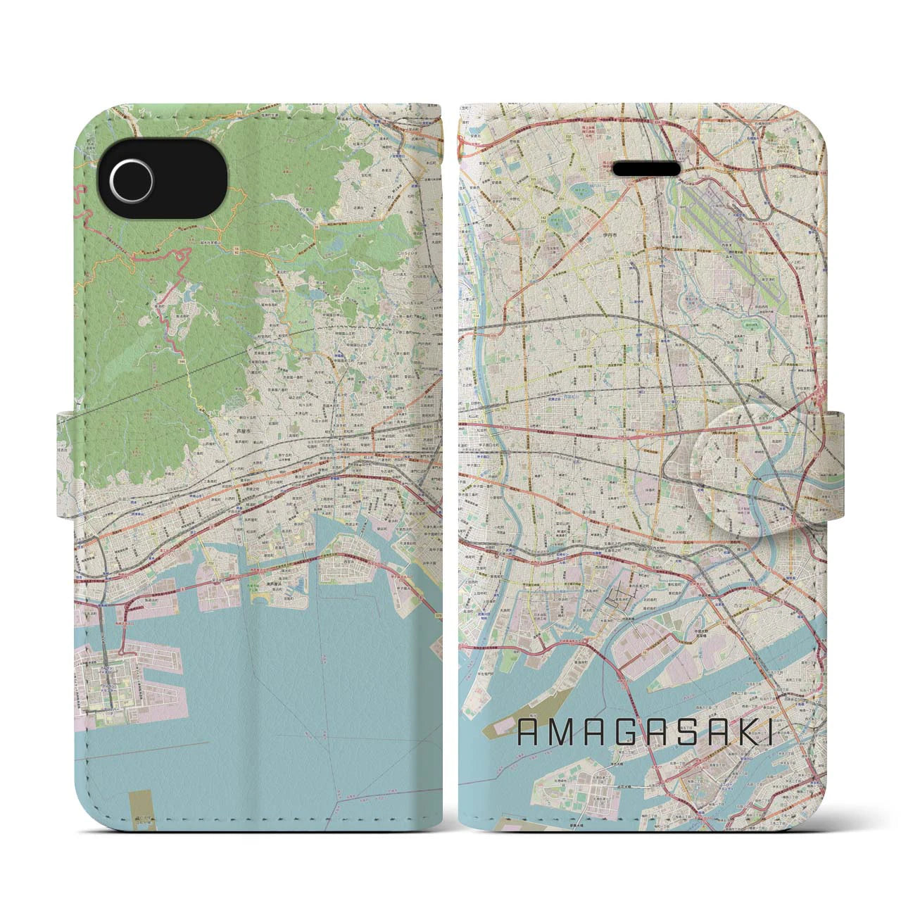 【尼崎(兵庫県)】地図柄iPhoneケース(手帳タイプ)ナチュラル・iPhone SE(第3 / 第2世代) / 8 / 7 / 6s / 6 用