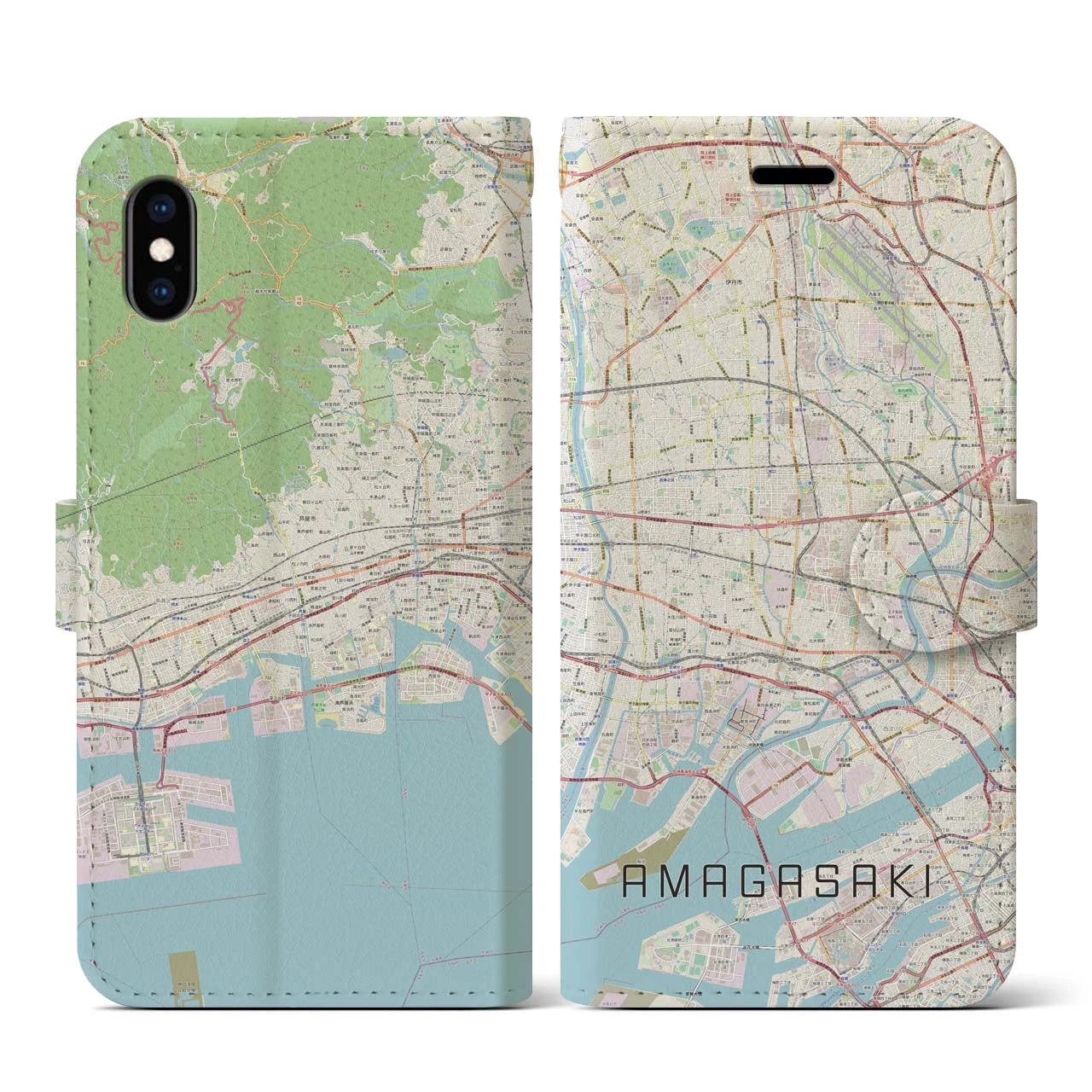 【尼崎(兵庫県)】地図柄iPhoneケース(手帳タイプ)ナチュラル・iPhone XS / X 用