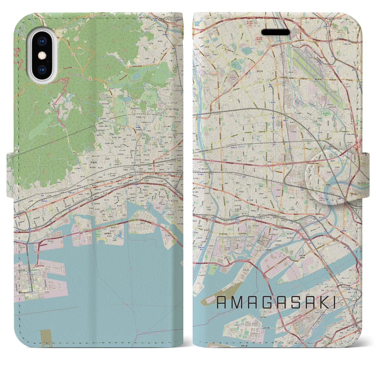 【尼崎(兵庫県)】地図柄iPhoneケース(手帳タイプ)ナチュラル・iPhone XS Max 用