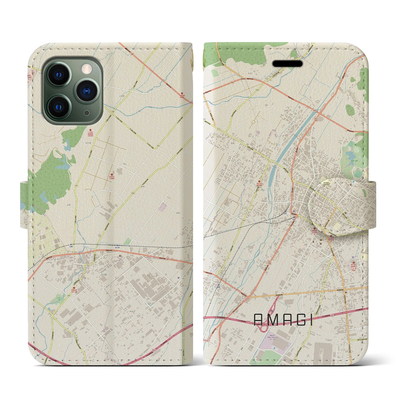 【甘木(福岡県)】地図柄iPhoneケース(手帳タイプ)ナチュラル・iPhone 11 Pro 用