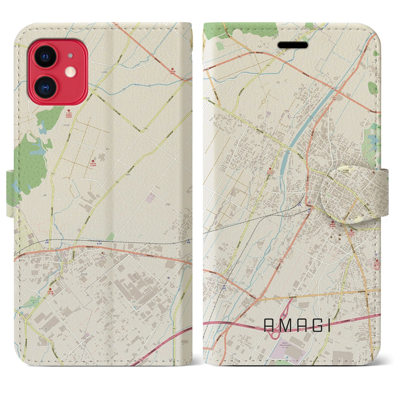 【甘木(福岡県)】地図柄iPhoneケース(手帳タイプ)ナチュラル・iPhone 11 用