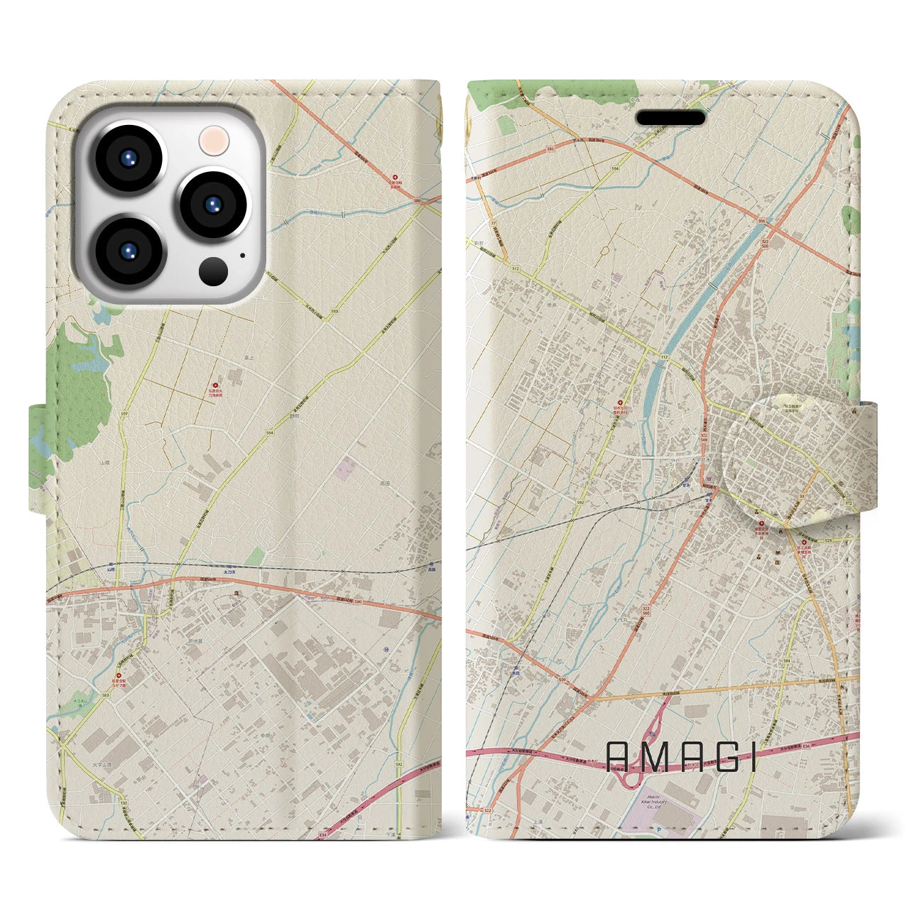 【甘木(福岡県)】地図柄iPhoneケース(手帳タイプ)ナチュラル・iPhone 13 Pro 用