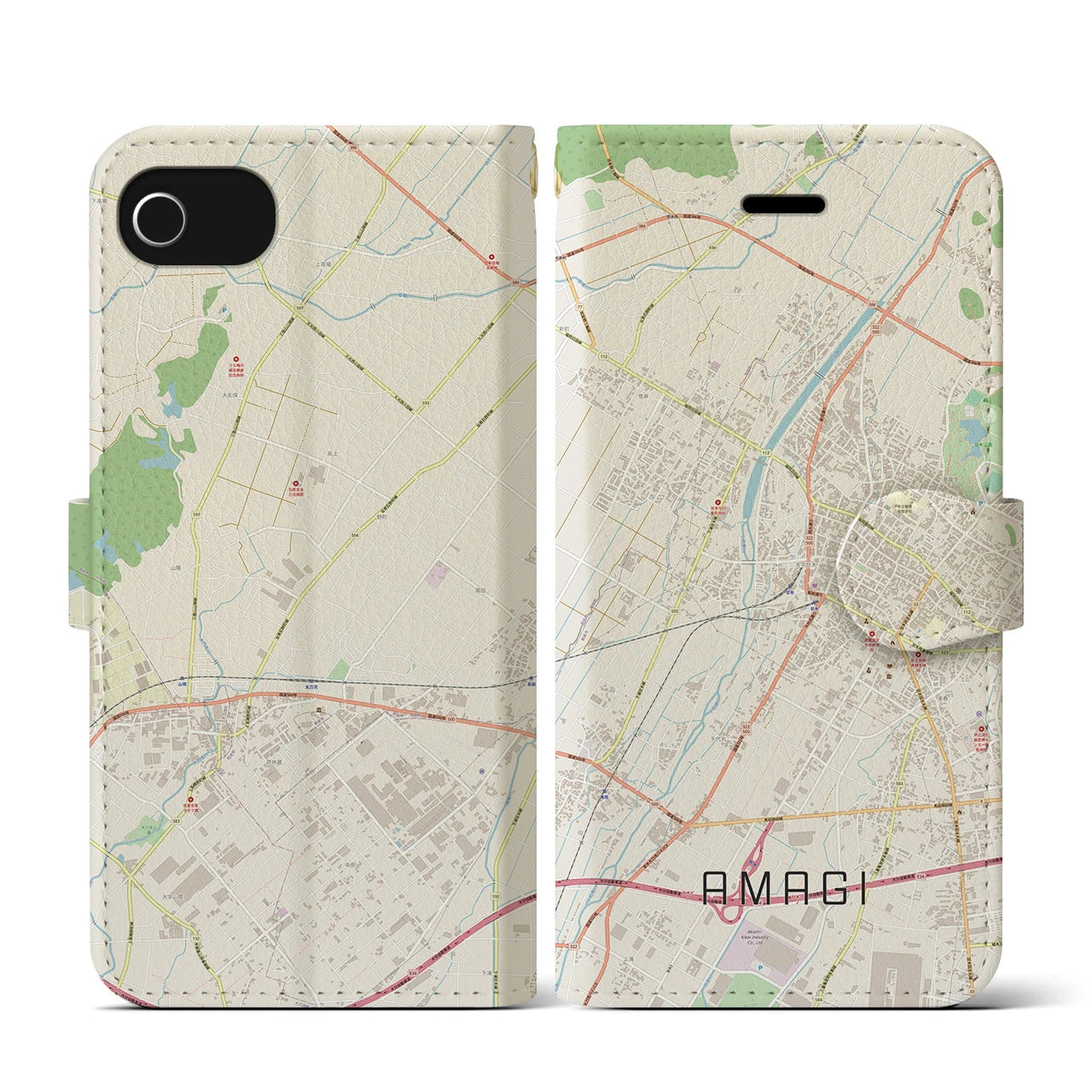 【甘木(福岡県)】地図柄iPhoneケース(手帳タイプ)ナチュラル・iPhone SE(第3 / 第2世代) / 8 / 7 / 6s / 6 用