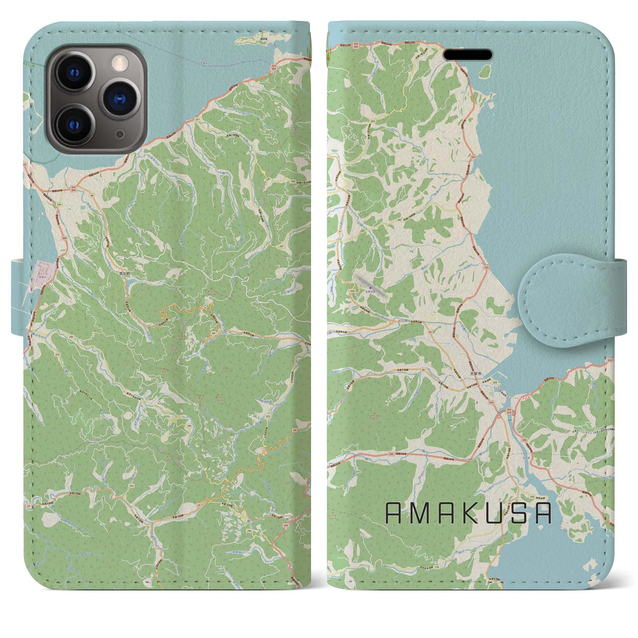 【天草(熊本県)】地図柄iPhoneケース(手帳タイプ)ナチュラル・iPhone 11 Pro Max 用