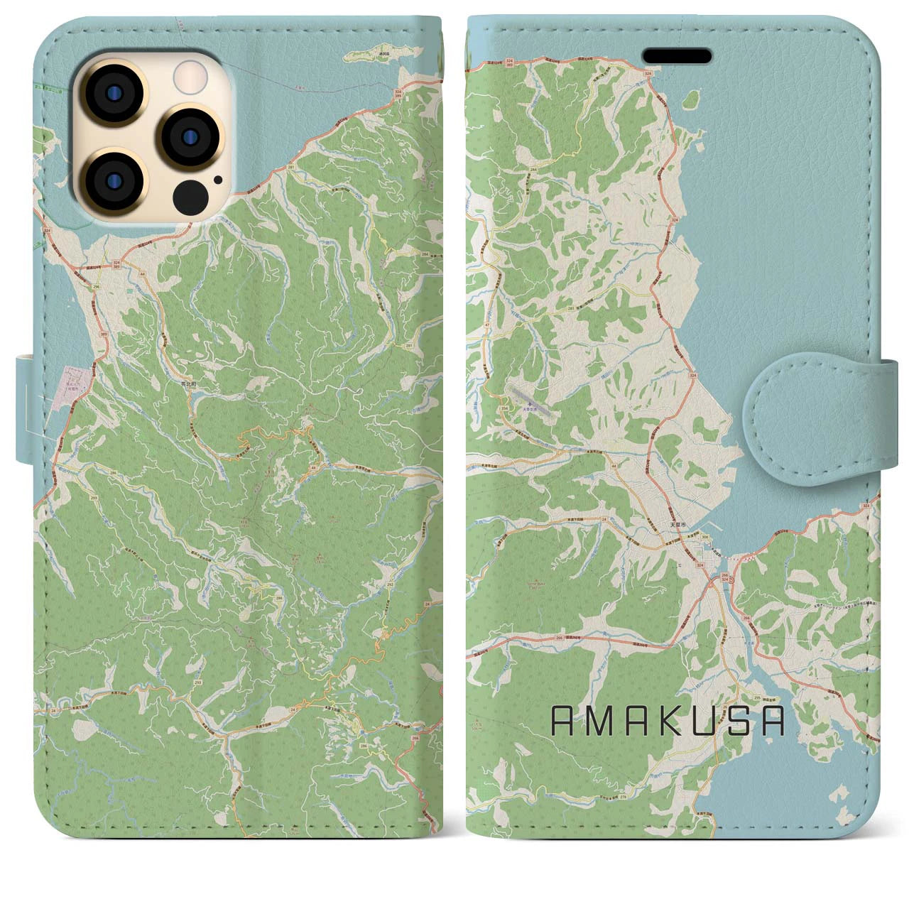 【天草(熊本県)】地図柄iPhoneケース(手帳タイプ)ナチュラル・iPhone 12 Pro Max 用