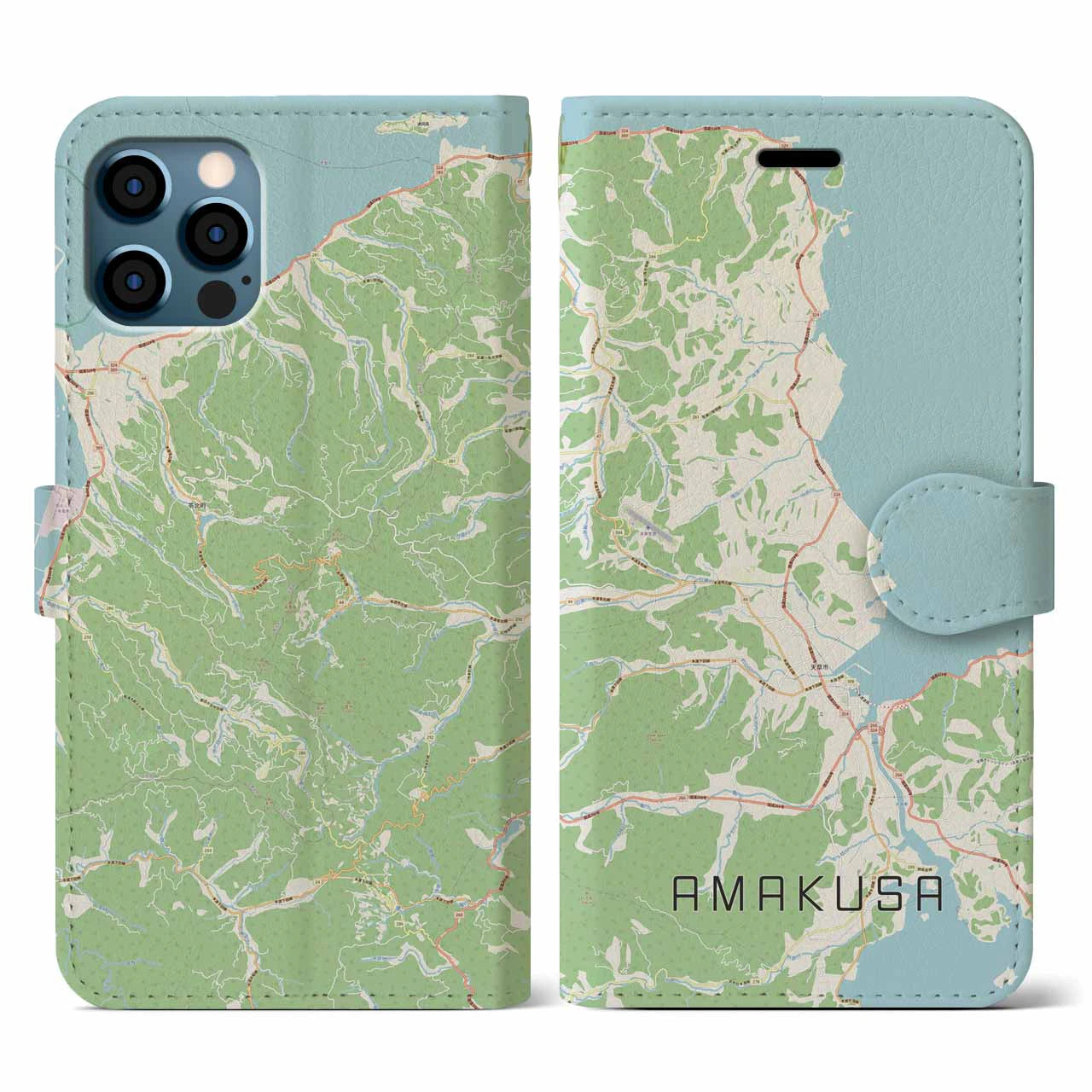 【天草(熊本県)】地図柄iPhoneケース(手帳タイプ)ナチュラル・iPhone 12 / 12 Pro 用