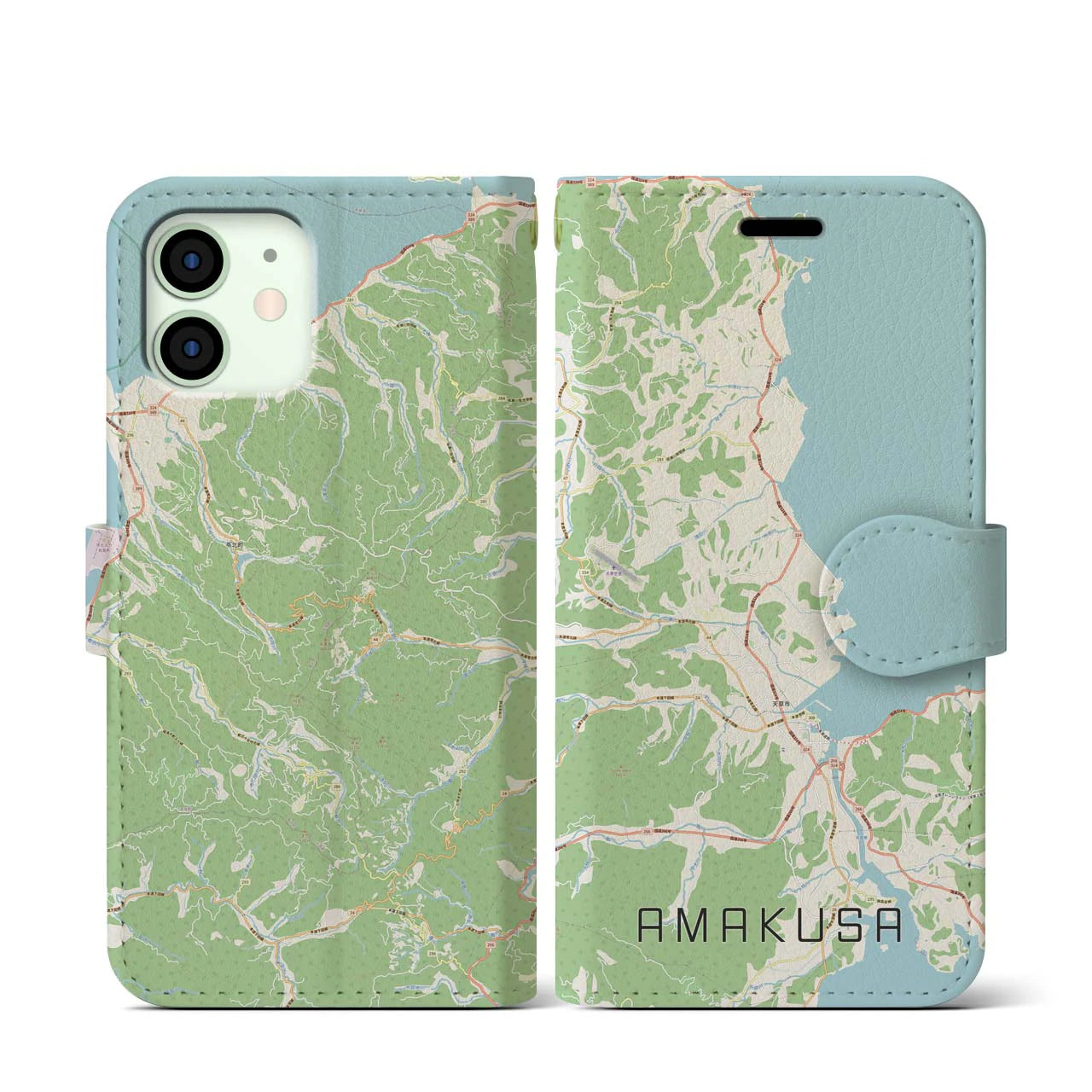 【天草(熊本県)】地図柄iPhoneケース(手帳タイプ)ナチュラル・iPhone 12 mini 用