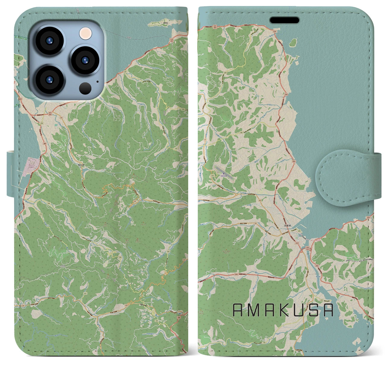 【天草(熊本県)】地図柄iPhoneケース(手帳タイプ)ナチュラル・iPhone 13 Pro Max 用