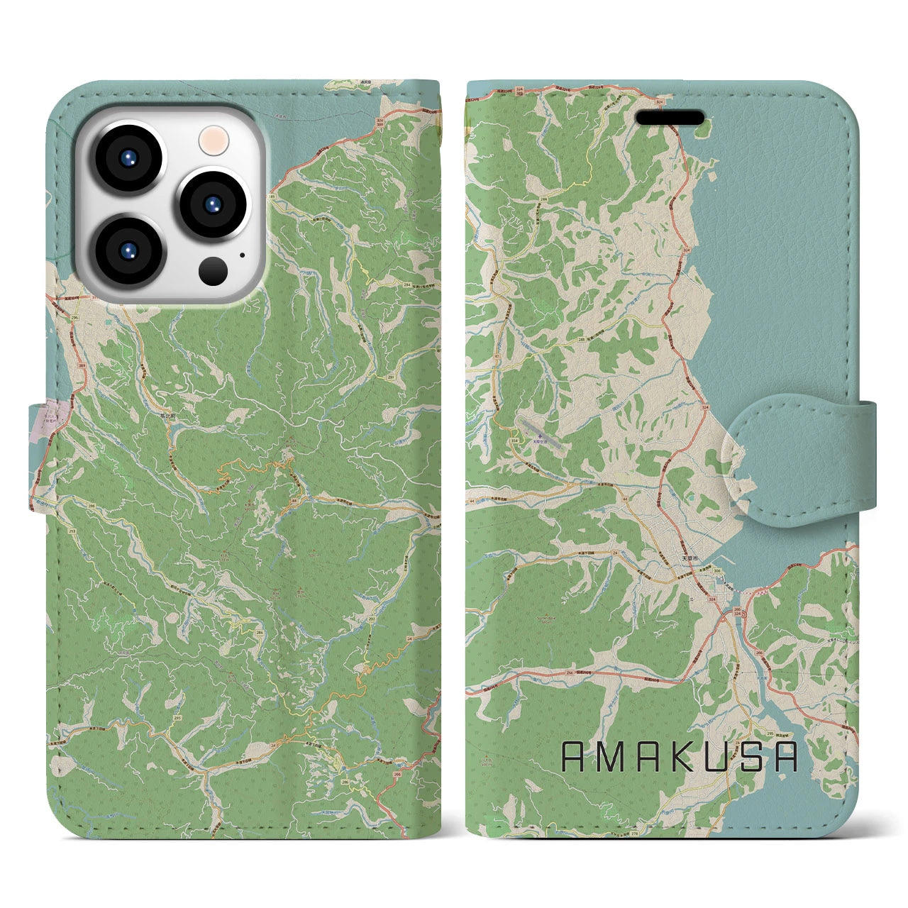 【天草(熊本県)】地図柄iPhoneケース(手帳タイプ)ナチュラル・iPhone 13 Pro 用