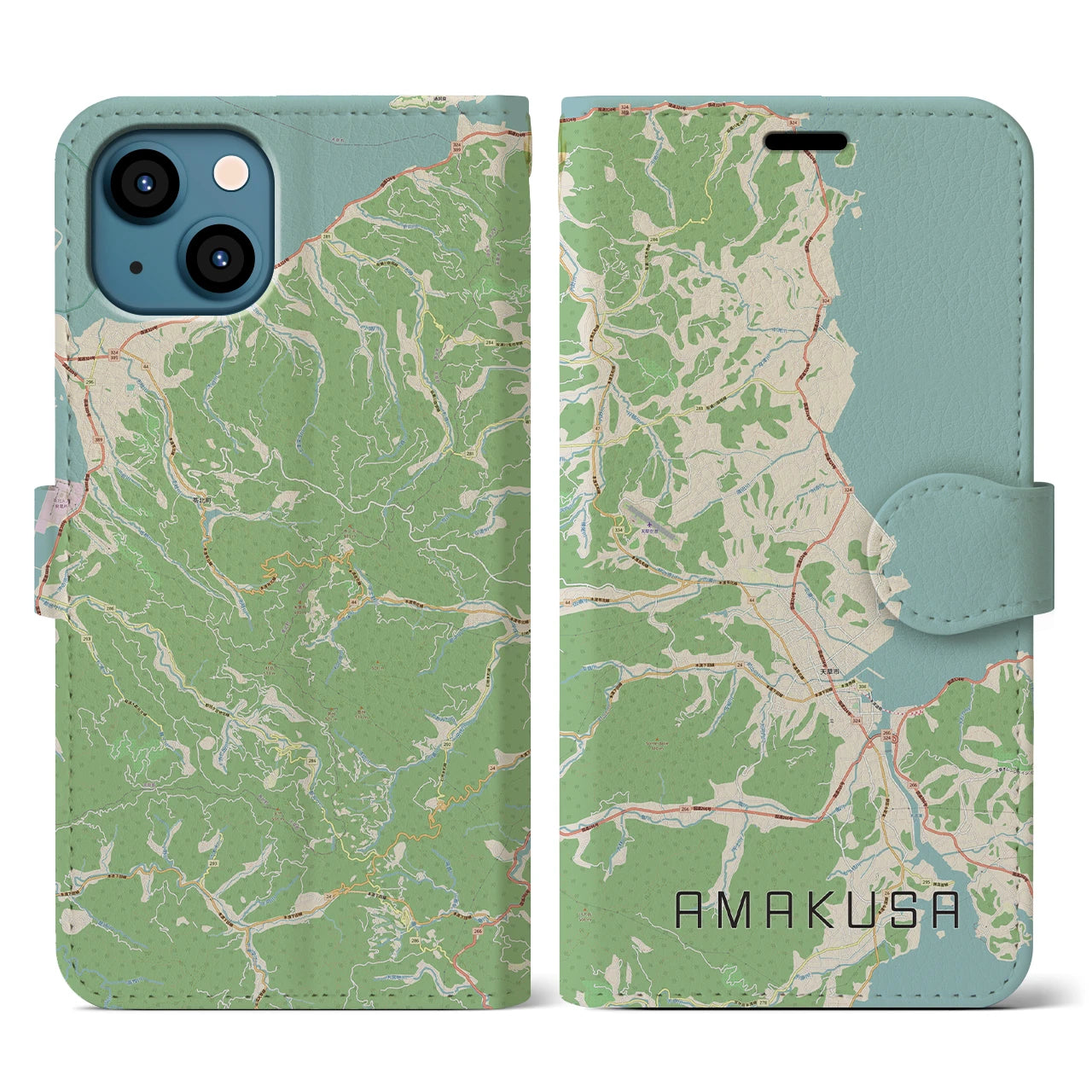 【天草(熊本県)】地図柄iPhoneケース(手帳タイプ)ナチュラル・iPhone 13 用