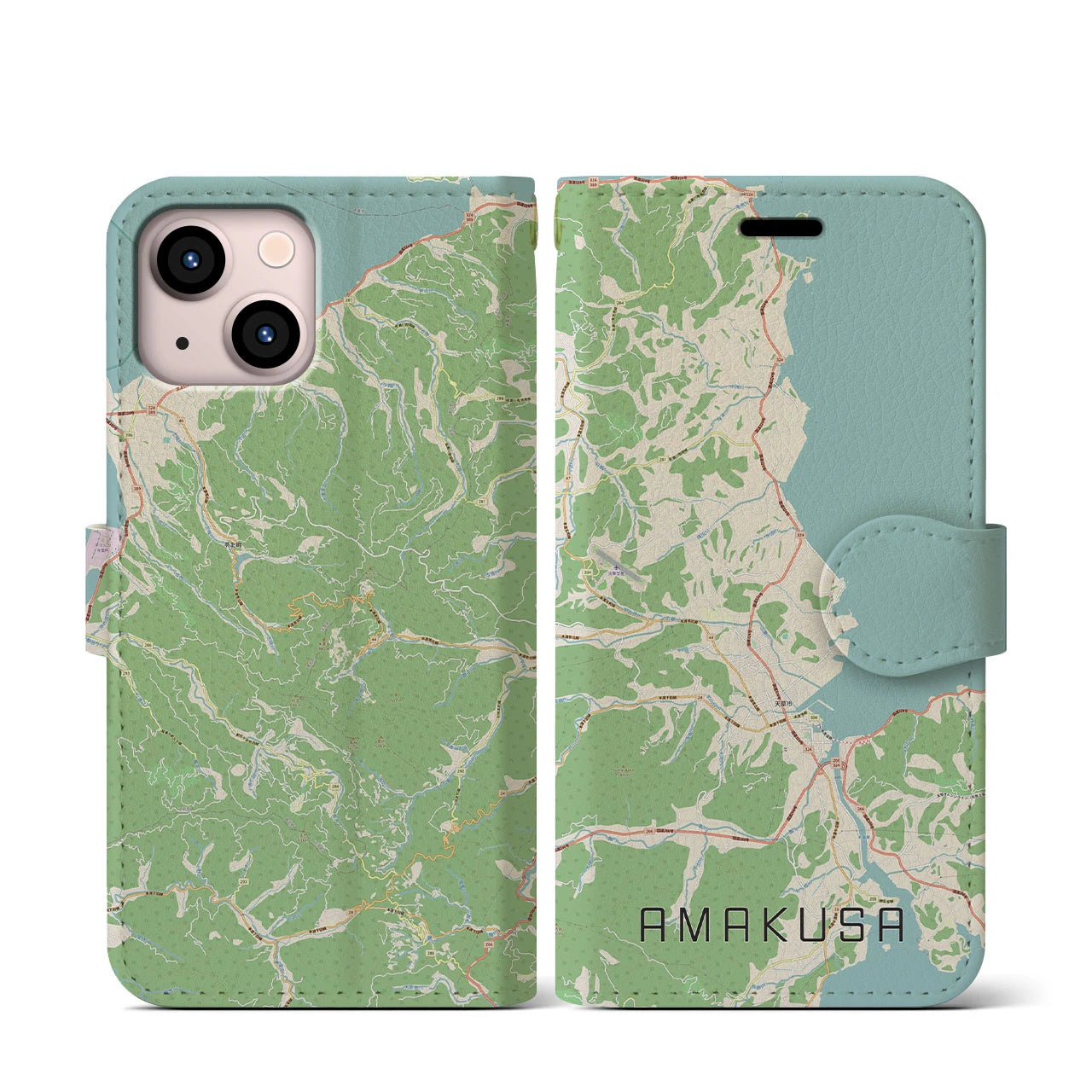 【天草(熊本県)】地図柄iPhoneケース(手帳タイプ)ナチュラル・iPhone 13 mini 用