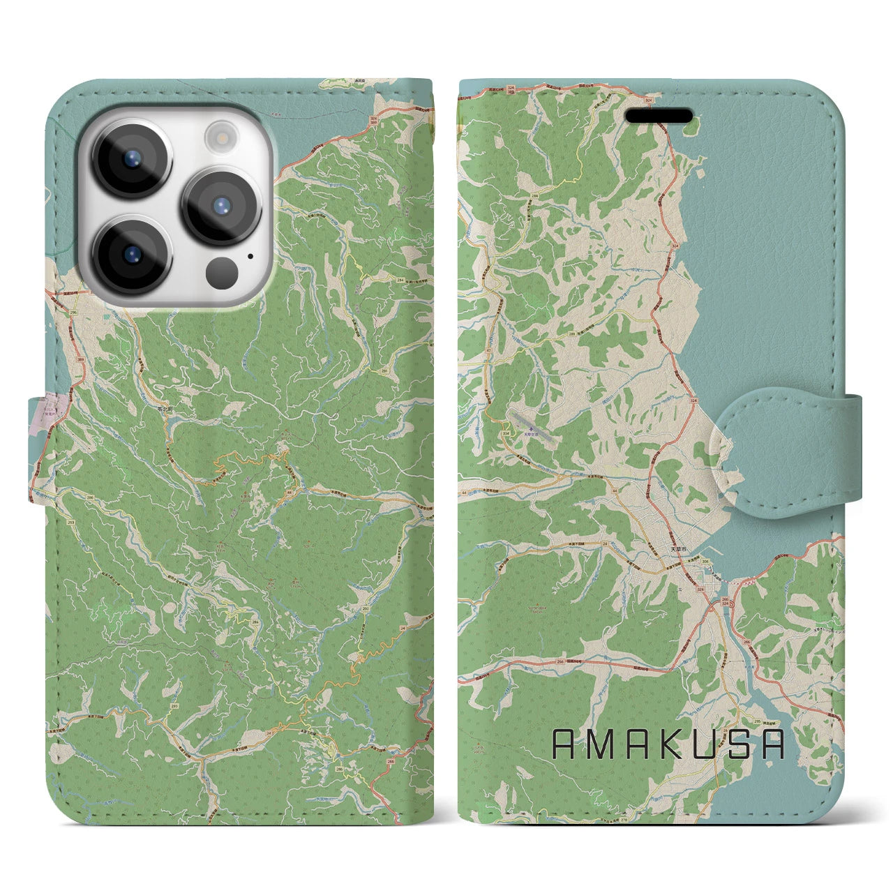 【天草(熊本県)】地図柄iPhoneケース(手帳タイプ)ナチュラル・iPhone 14 Pro 用