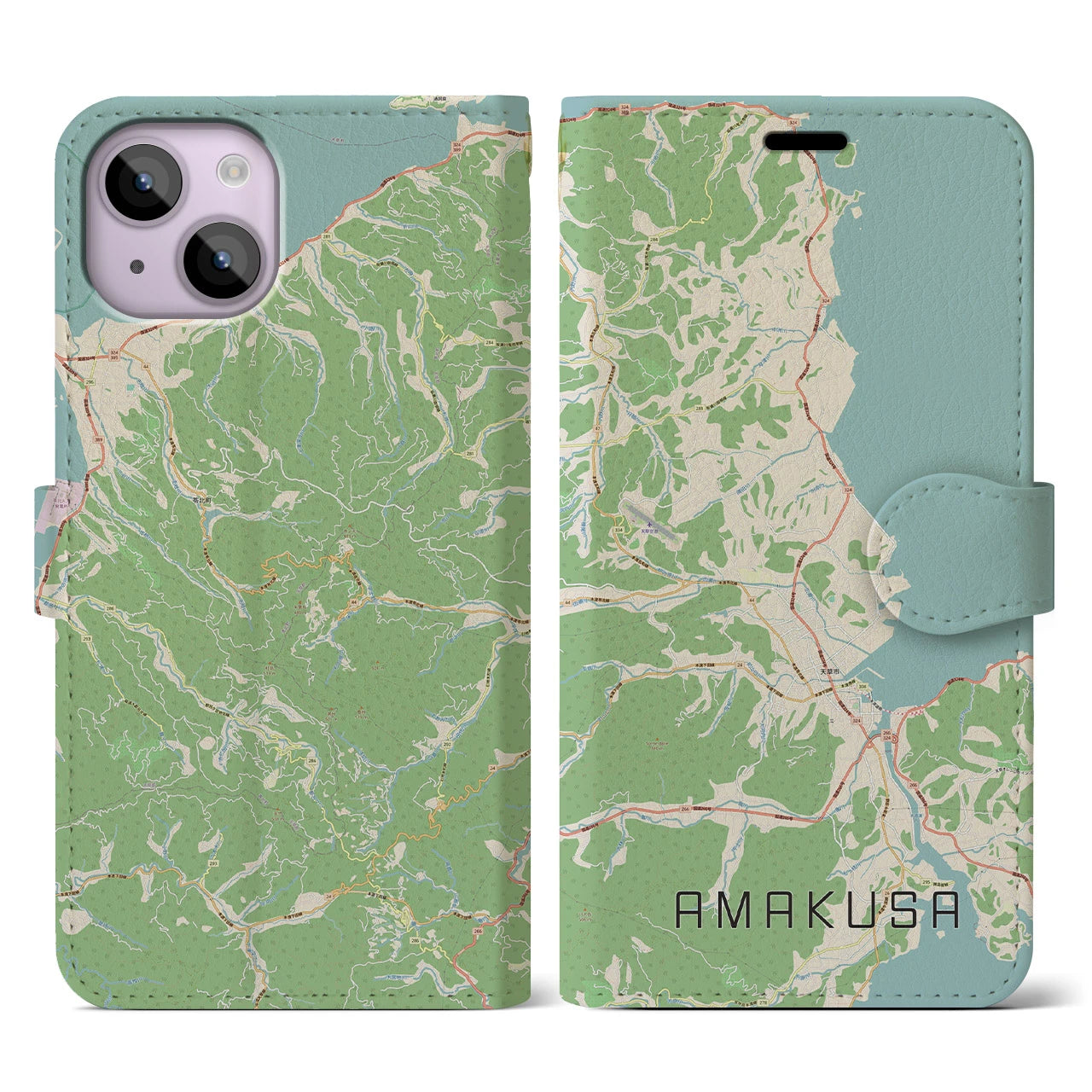 【天草(熊本県)】地図柄iPhoneケース(手帳タイプ)ナチュラル・iPhone 14 用