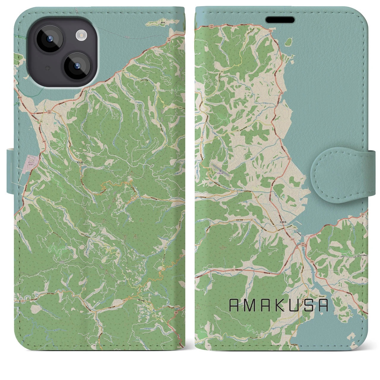 【天草(熊本県)】地図柄iPhoneケース(手帳タイプ)ナチュラル・iPhone 14 Plus 用