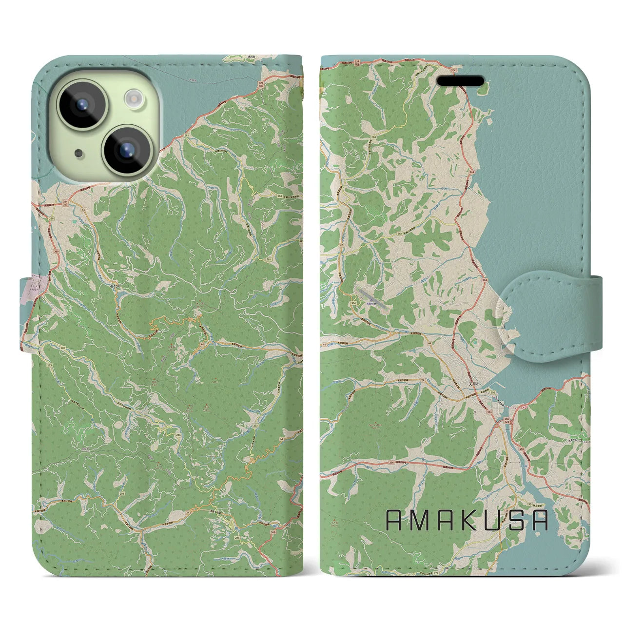 【天草(熊本県)】地図柄iPhoneケース(手帳タイプ)ナチュラル・iPhone 15 用