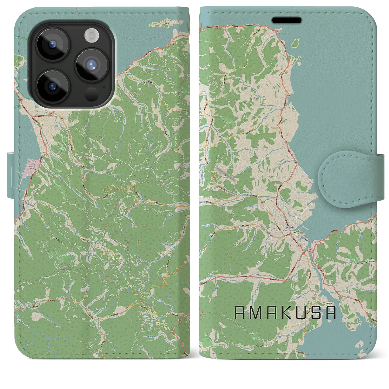 【天草(熊本県)】地図柄iPhoneケース(手帳タイプ)ナチュラル・iPhone 15 Pro Max 用