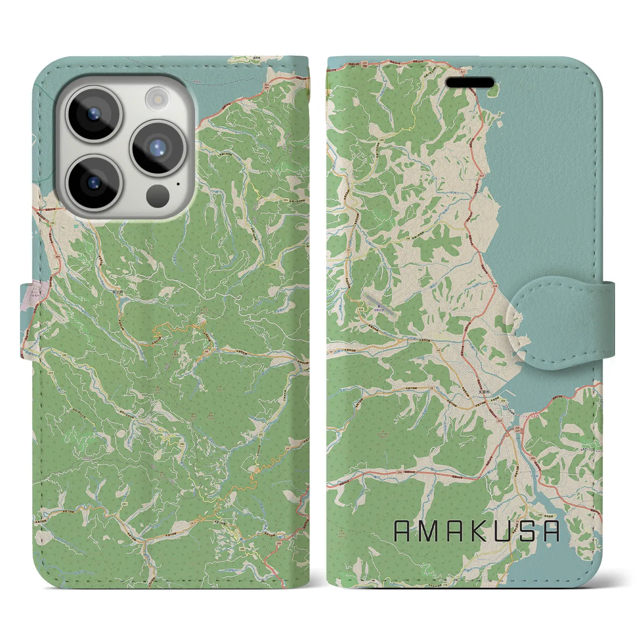 【天草(熊本県)】地図柄iPhoneケース(手帳タイプ)ナチュラル・iPhone 15 Pro 用
