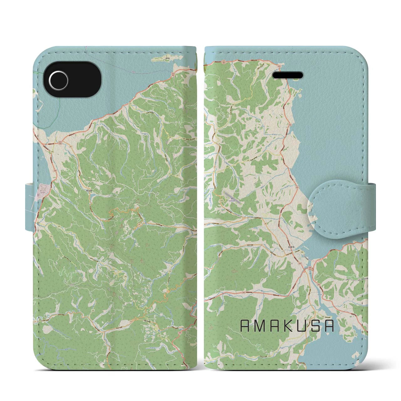 【天草(熊本県)】地図柄iPhoneケース(手帳タイプ)ナチュラル・iPhone SE(第3 / 第2世代) / 8 / 7 / 6s / 6 用