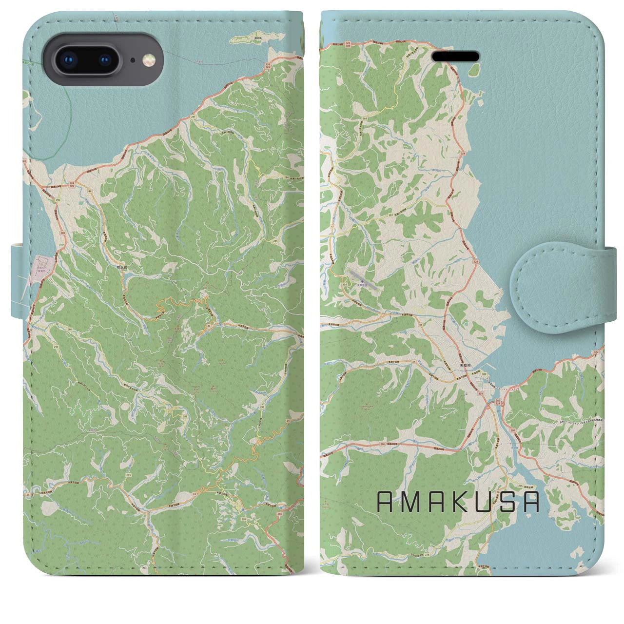 【天草(熊本県)】地図柄iPhoneケース(手帳タイプ)ナチュラル・iPhone 8Plus /7Plus / 6sPlus / 6Plus 用