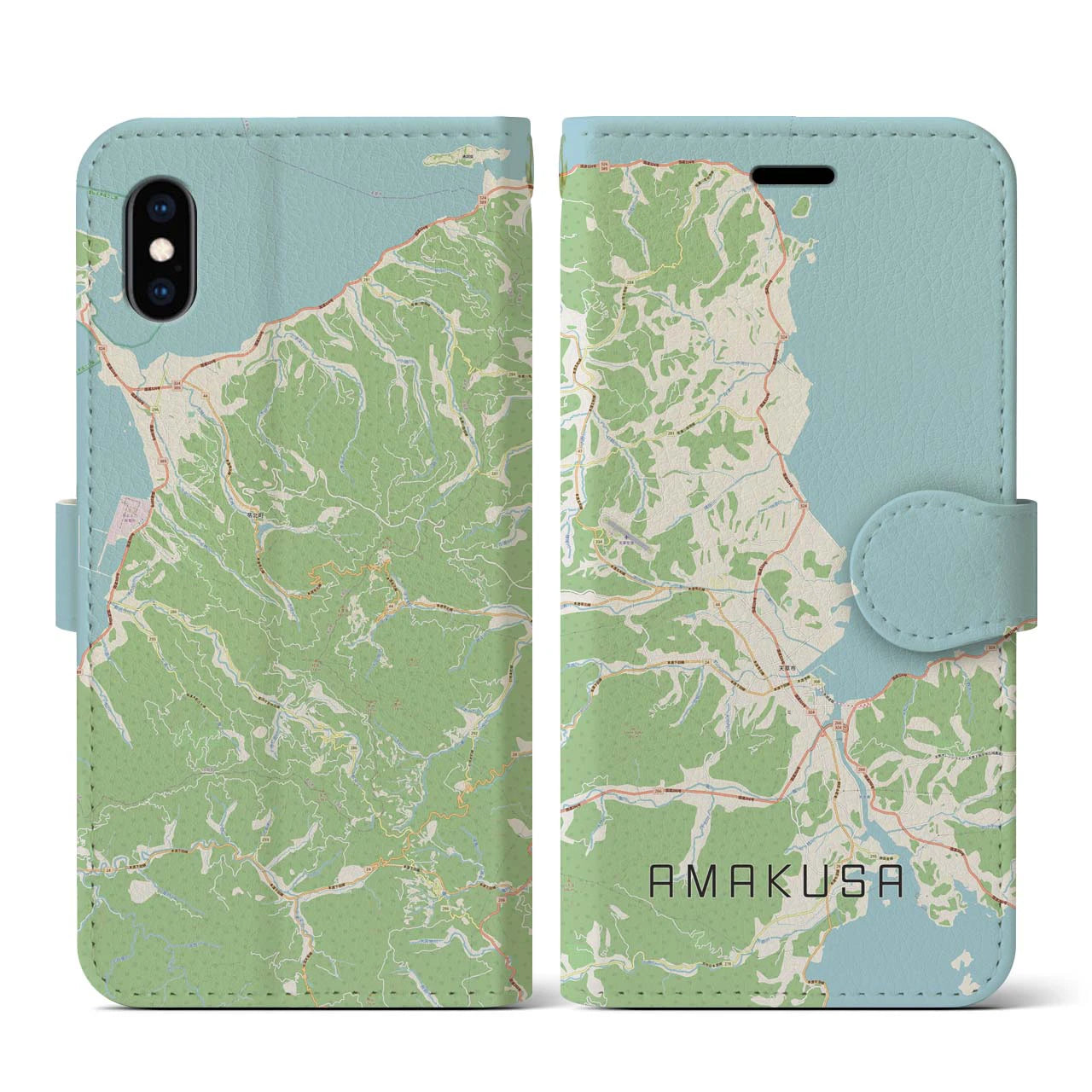 【天草(熊本県)】地図柄iPhoneケース(手帳タイプ)ナチュラル・iPhone XS / X 用