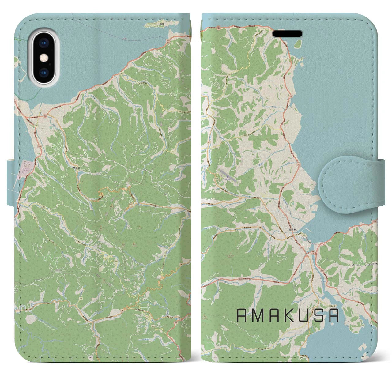 【天草(熊本県)】地図柄iPhoneケース(手帳タイプ)ナチュラル・iPhone XS Max 用