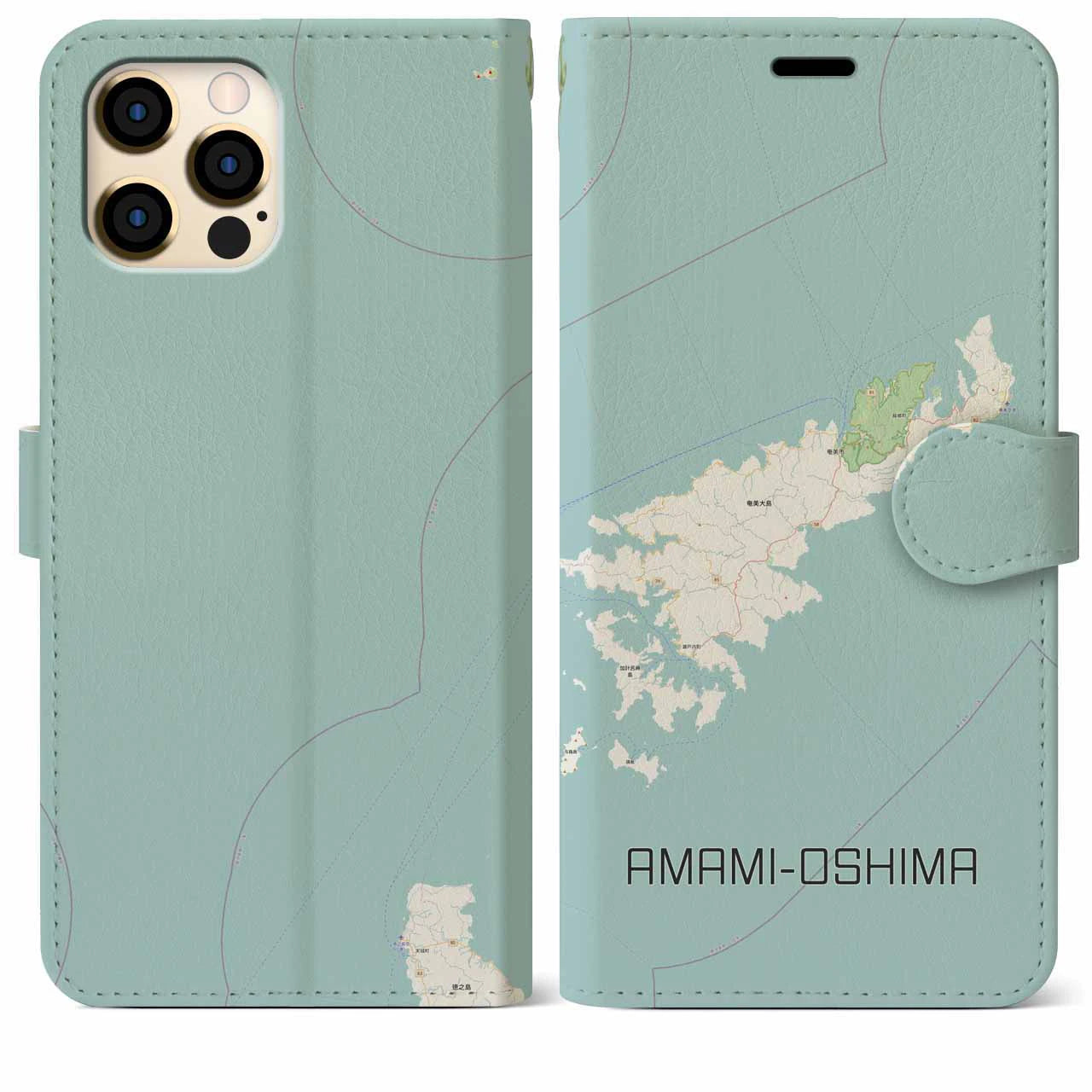 【奄美大島(鹿児島県)】地図柄iPhoneケース(手帳タイプ)ナチュラル・iPhone 12 Pro Max 用