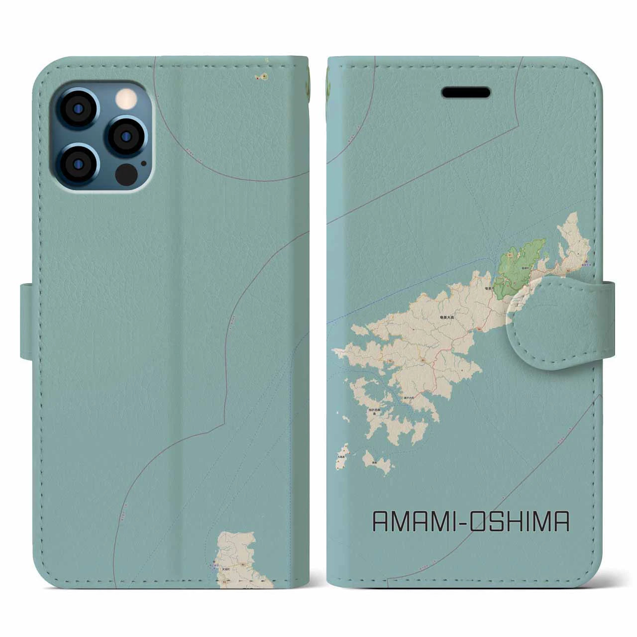 【奄美大島(鹿児島県)】地図柄iPhoneケース(手帳タイプ)ナチュラル・iPhone 12 / 12 Pro 用
