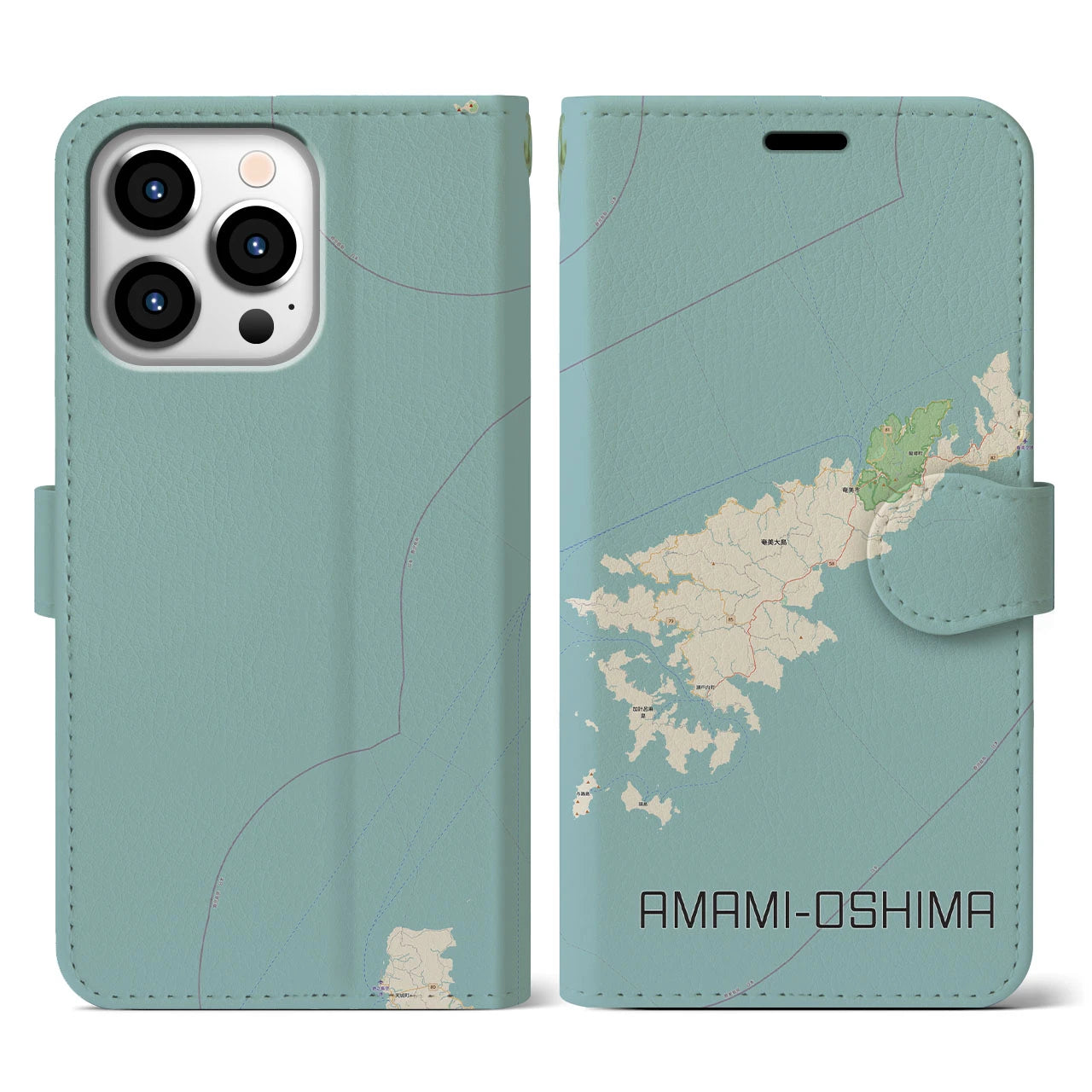 【奄美大島(鹿児島県)】地図柄iPhoneケース(手帳タイプ)ナチュラル・iPhone 13 Pro 用
