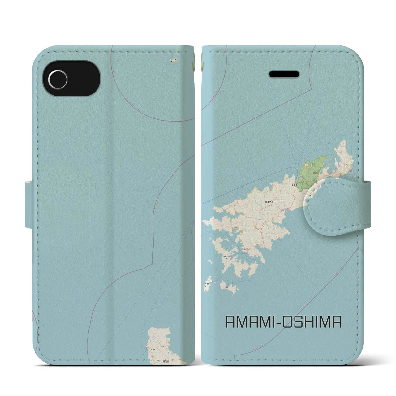 【奄美大島(鹿児島県)】地図柄iPhoneケース(手帳タイプ)ナチュラル・iPhone SE(第3 / 第2世代) / 8 / 7 / 6s / 6 用