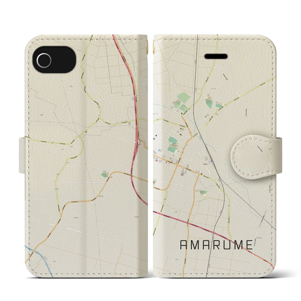 【余目(山形県)】地図柄iPhoneケース(手帳タイプ)ナチュラル・iPhone SE(第3 / 第2世代) / 8 / 7 / 6s / 6 用