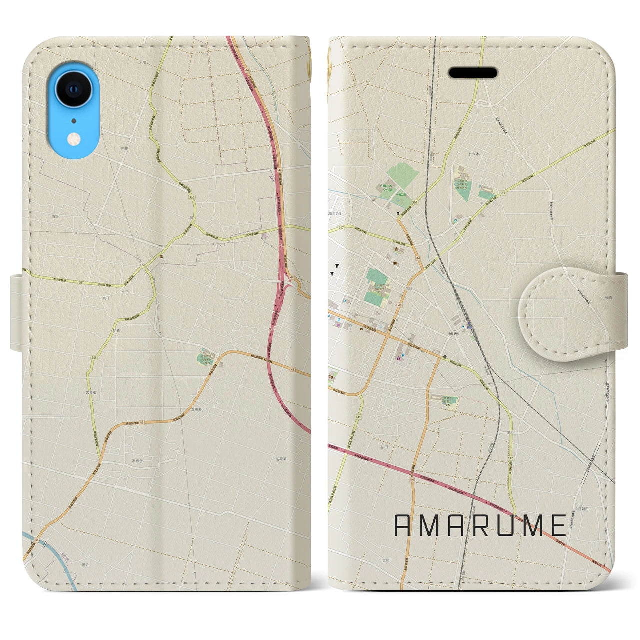 【余目(山形県)】地図柄iPhoneケース(手帳タイプ)ナチュラル・iPhone XR 用