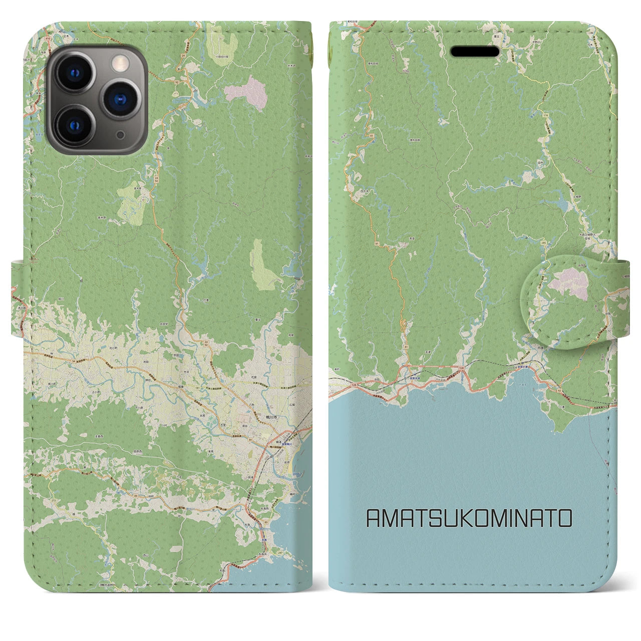 【天津小湊(千葉県)】地図柄iPhoneケース(手帳タイプ)ナチュラル・iPhone 11 Pro Max 用