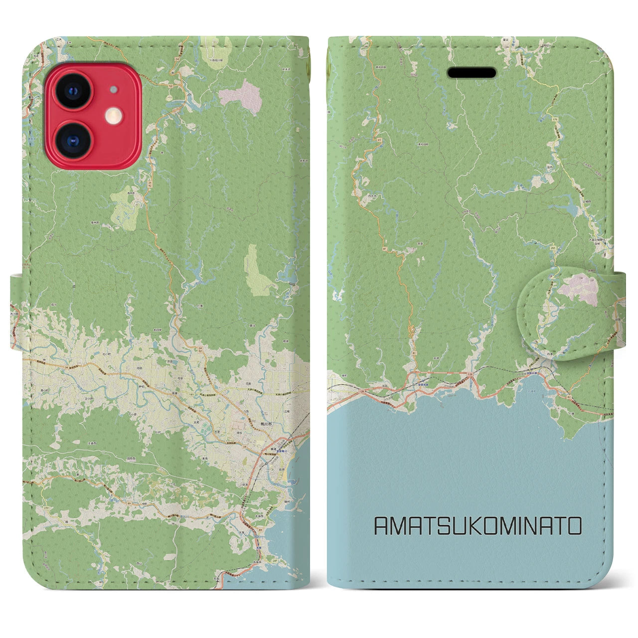 【天津小湊(千葉県)】地図柄iPhoneケース(手帳タイプ)ナチュラル・iPhone 11 用