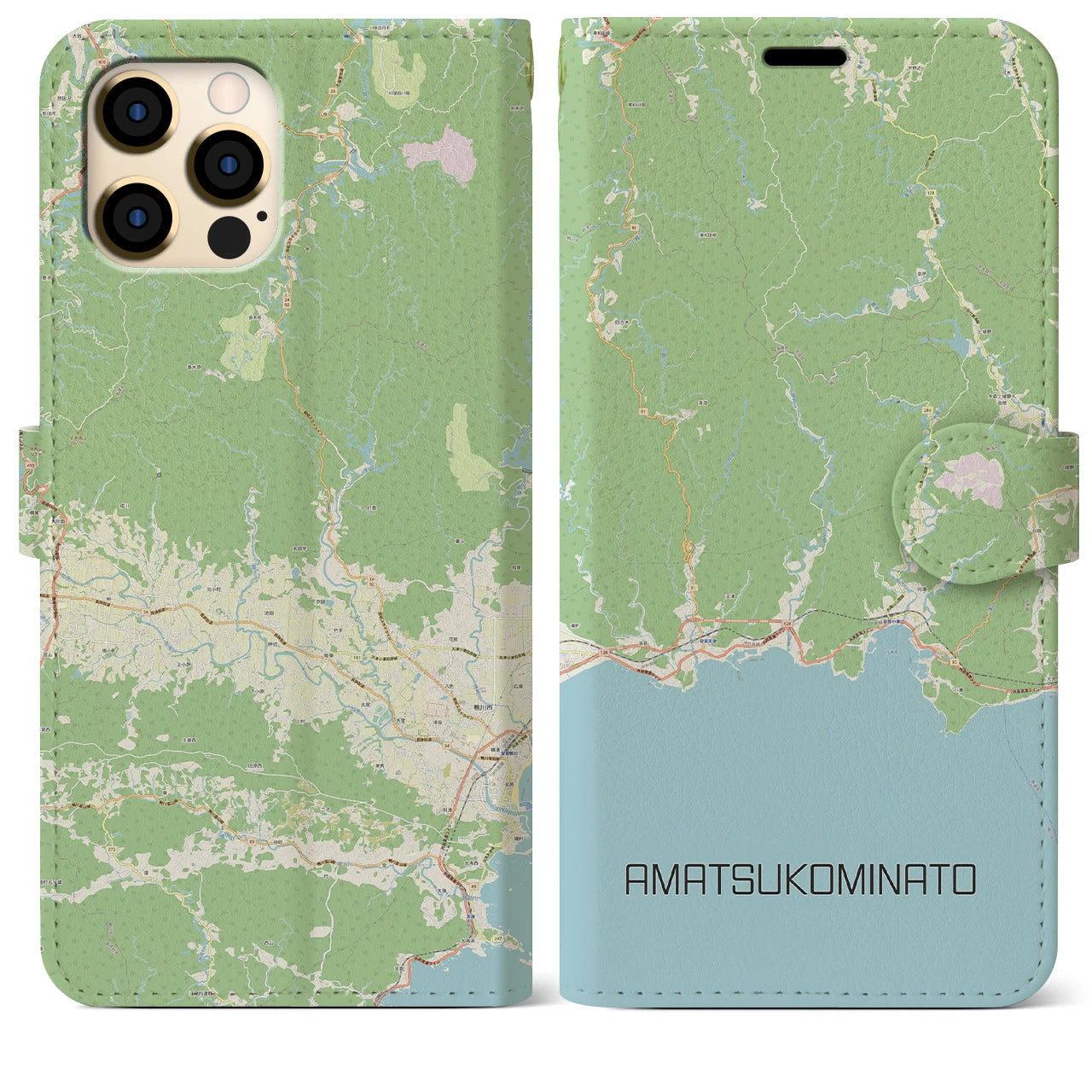 【天津小湊(千葉県)】地図柄iPhoneケース(手帳タイプ)ナチュラル・iPhone 12 Pro Max 用