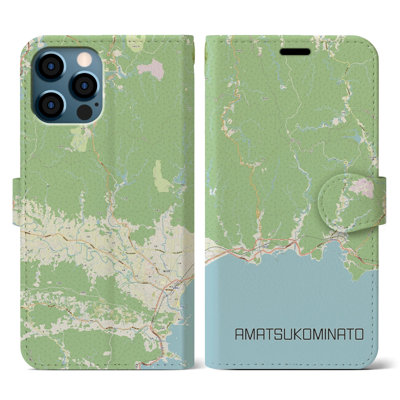 【天津小湊(千葉県)】地図柄iPhoneケース(手帳タイプ)ナチュラル・iPhone 12 / 12 Pro 用