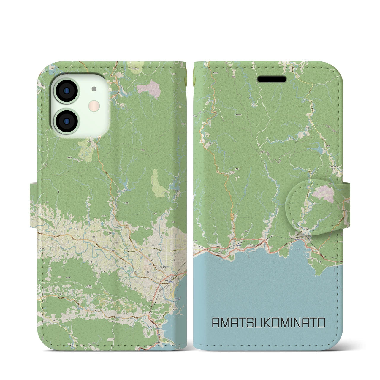【天津小湊(千葉県)】地図柄iPhoneケース(手帳タイプ)ナチュラル・iPhone 12 mini 用