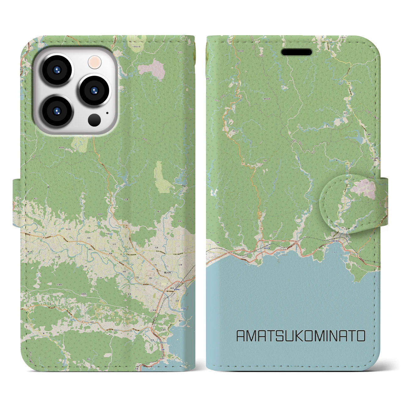 【天津小湊(千葉県)】地図柄iPhoneケース(手帳タイプ)ナチュラル・iPhone 13 Pro 用