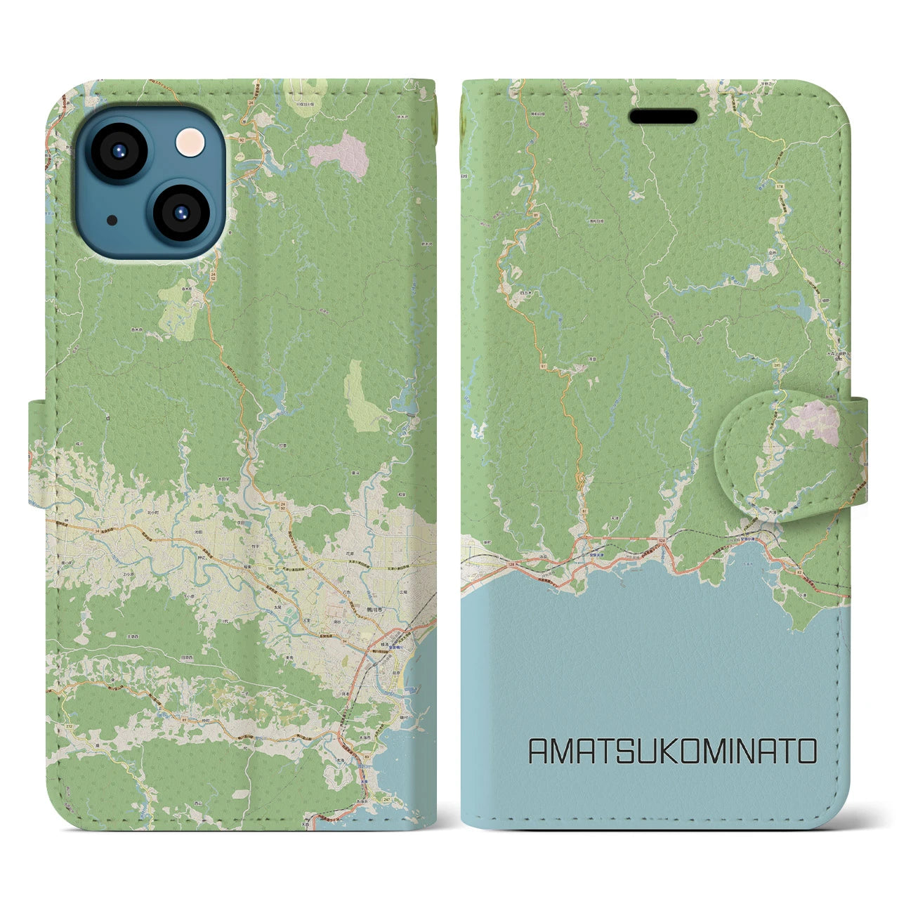 【天津小湊(千葉県)】地図柄iPhoneケース(手帳タイプ)ナチュラル・iPhone 13 用