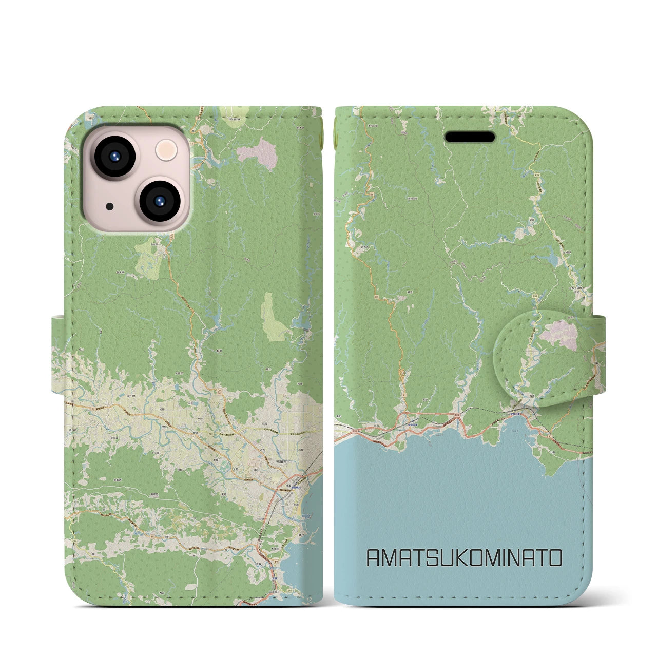 【天津小湊(千葉県)】地図柄iPhoneケース(手帳タイプ)ナチュラル・iPhone 13 mini 用