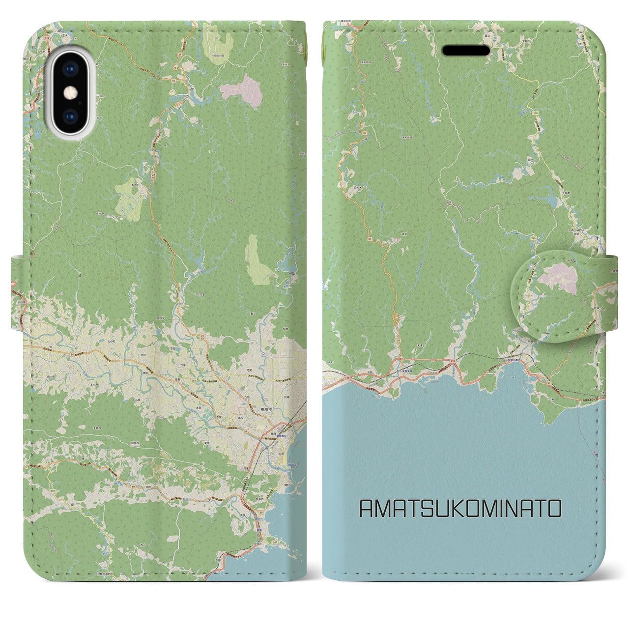 【天津小湊(千葉県)】地図柄iPhoneケース(手帳タイプ)ナチュラル・iPhone XS Max 用