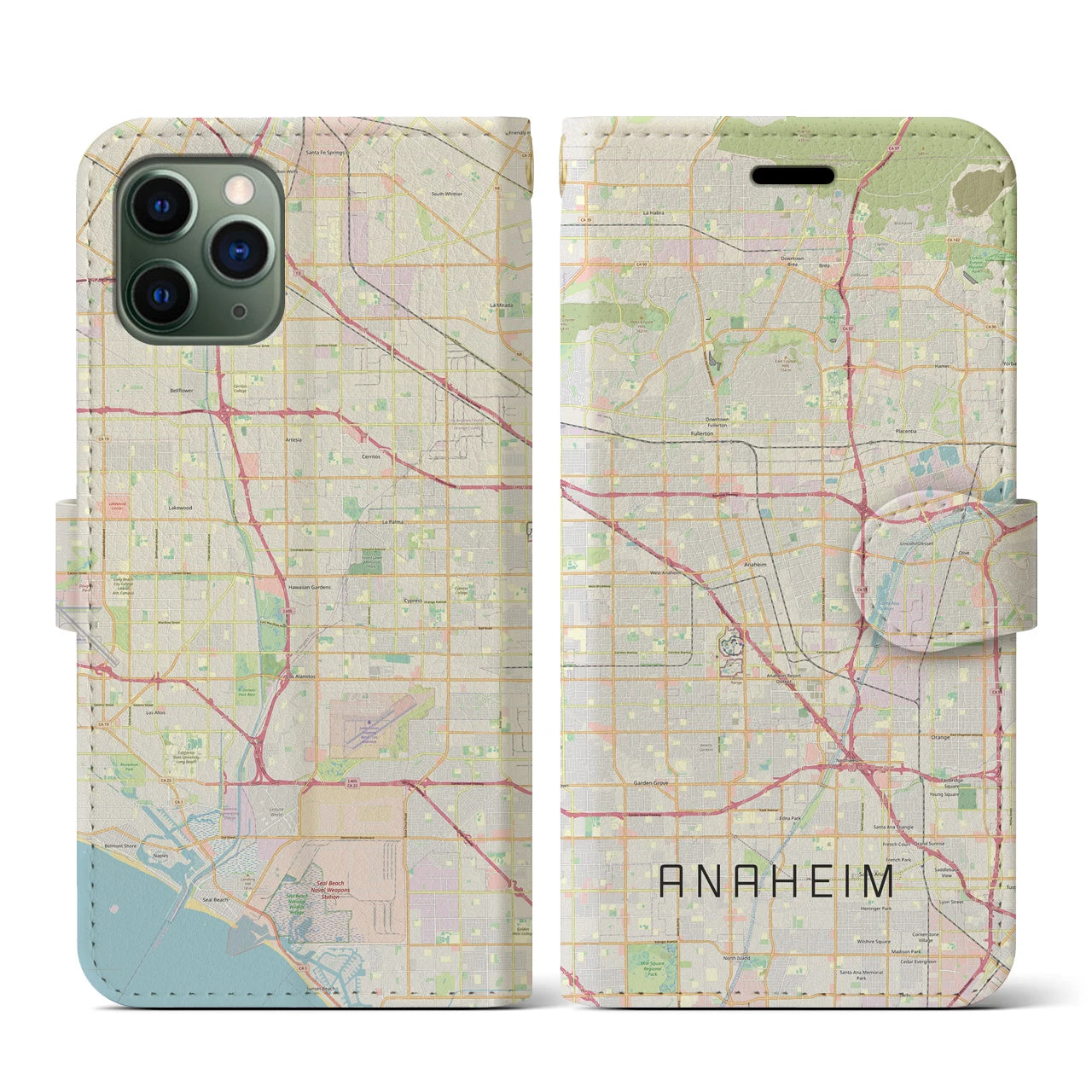 【アナハイム(アメリカ)】地図柄iPhoneケース(手帳タイプ)ナチュラル・iPhone 11 Pro 用