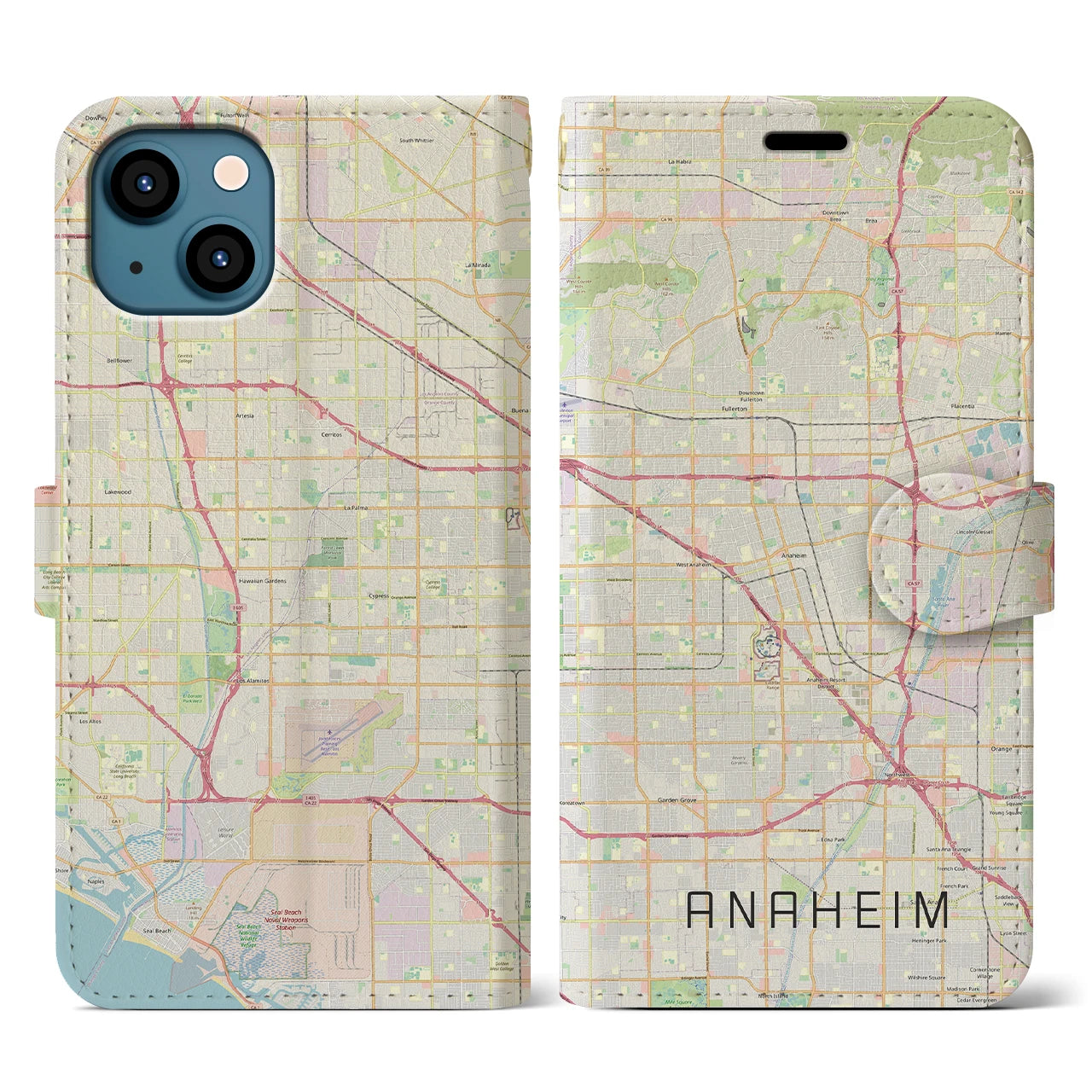 【アナハイム(アメリカ)】地図柄iPhoneケース(手帳タイプ)ナチュラル・iPhone 13 用